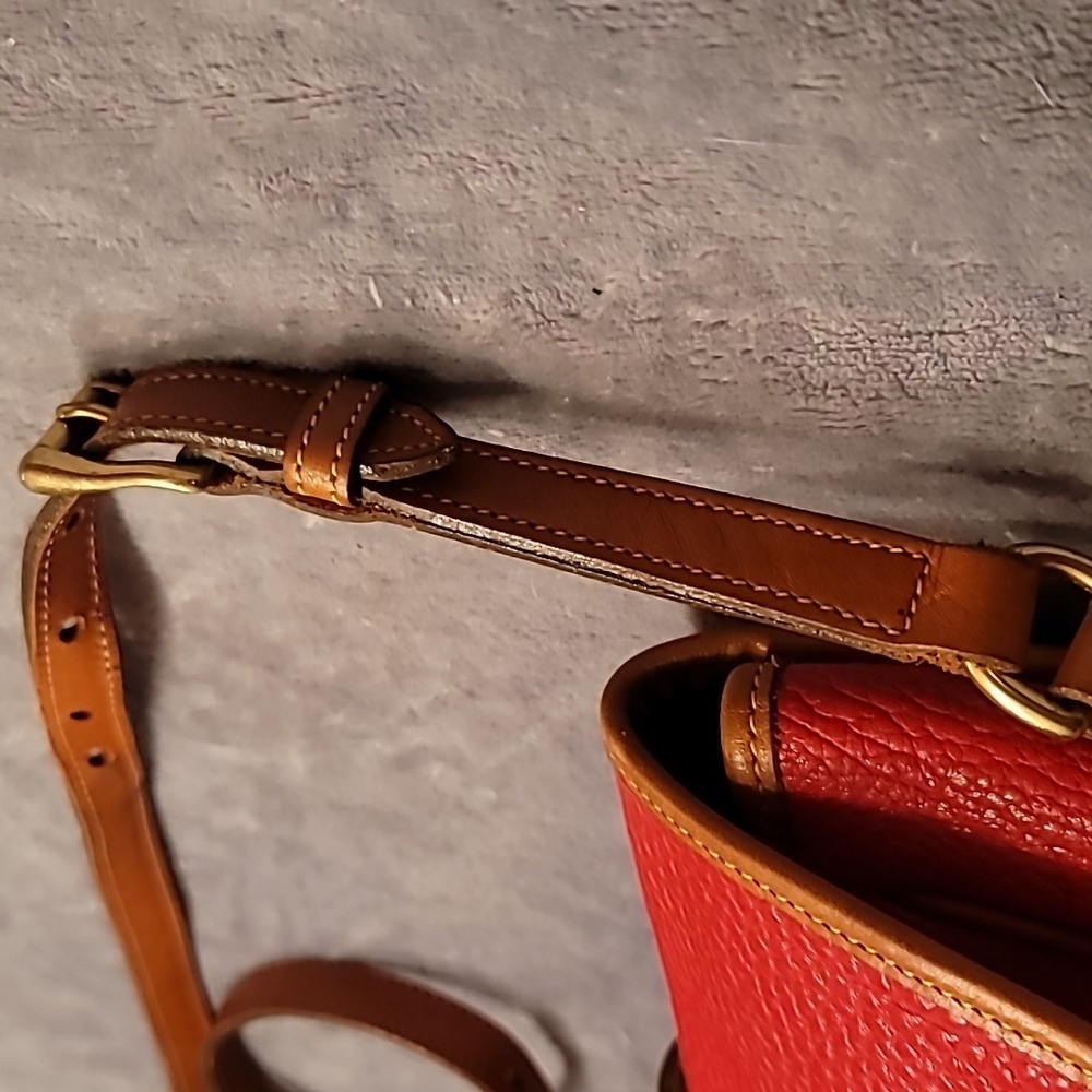 0463. EUC ~ Dooney and Bourke ~ Red Leather Equestrian Over Under Shoulder Bag ~ - Picture 7 of 14